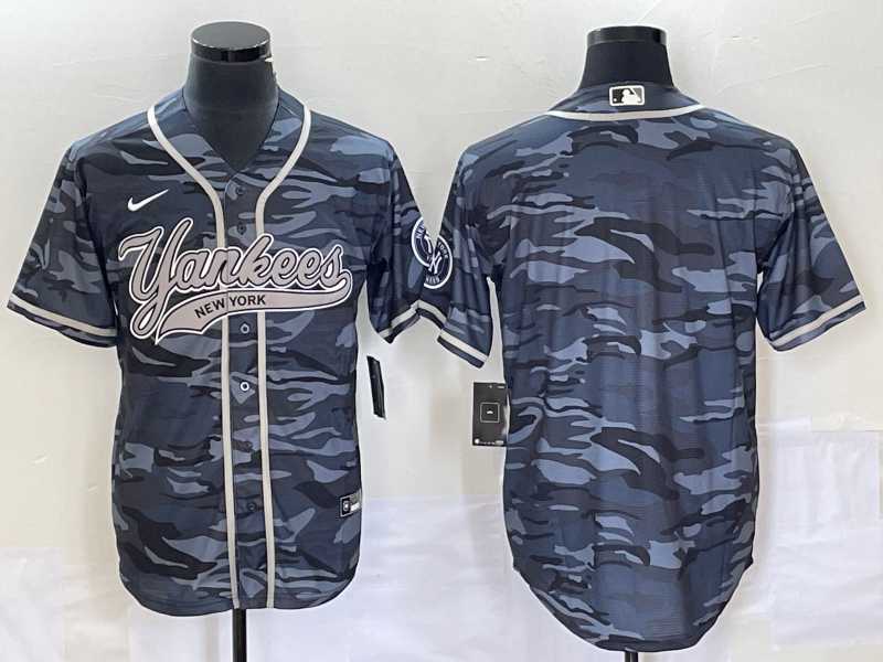 Men%27s New York Yankees Blank Gray Camo With Patch Cool Base Stitched Baseball Jersey->new york yankees->MLB Jersey